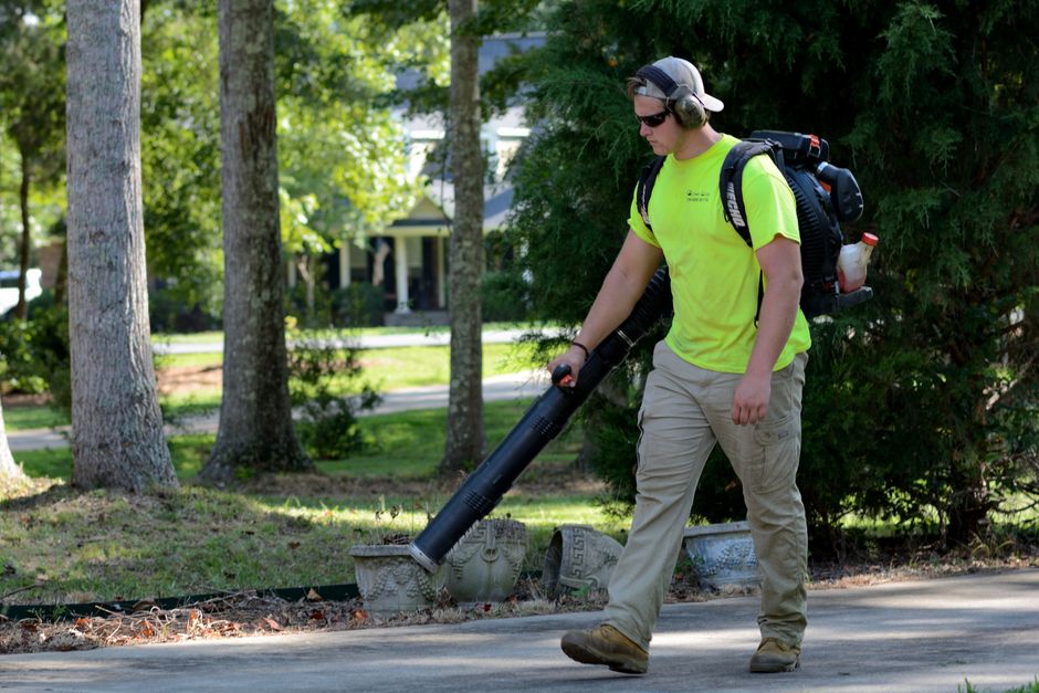 Friendly lawn care worker smiling in a sunny yard